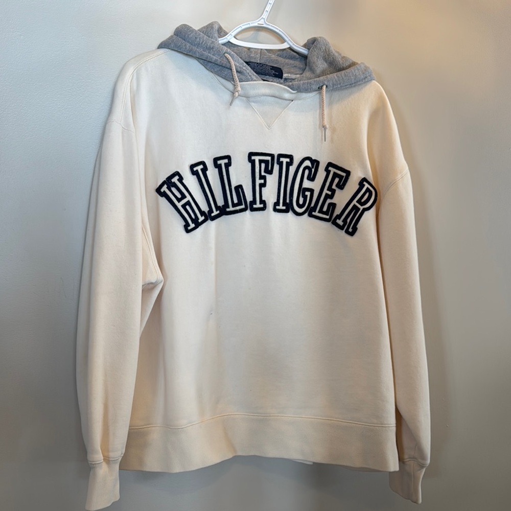 Cream Hoodie with Gray Hood